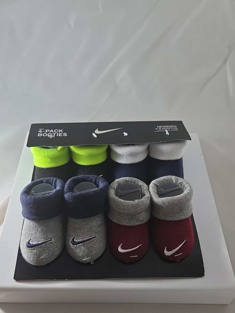Nike Baby 4-Pack Cozy Cuff Booties - Gray, Navy, Maroon, Neon Green